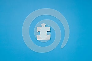 Top view Puzzle pieces on blue background, Jigsaw puzzle with missing piece, Missing jigsaw puzzle pieces and business concept