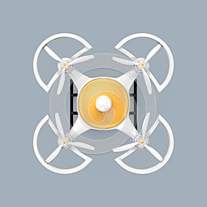 Top view of quadrocopter isolated on gray background.