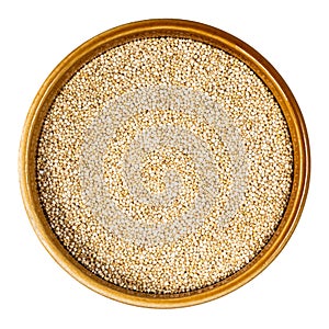 Top view of quinoa seeds in round bowl cutout