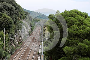 Top view of railway roadbed photo