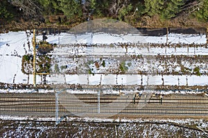 Top view on railway tracks