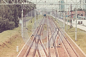 Top view on railway tracks/top view on railway tracks. Toned