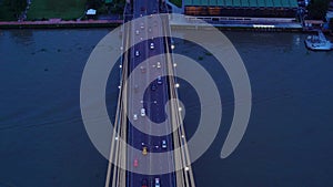 Top view of Rama 8 Bridge in cars transportation concept, Bangkok city, Thailand. 4K cityscape VDO.