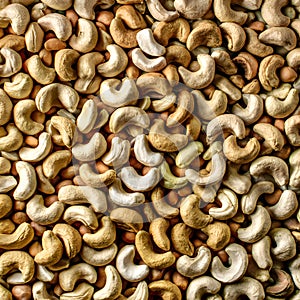Top View of Raw Cashews Abundance of Tasty Nuts
