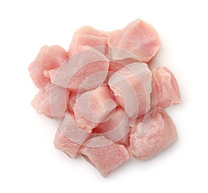 Top view of raw chicken fillet chunks