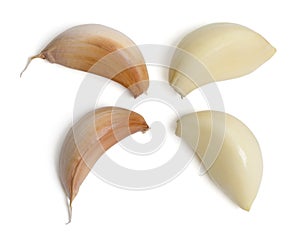 Top view Raw garlic with segments on white background