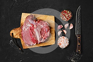 Top view of raw lamb cump ready for cooking