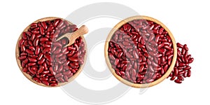 Top view of raw red kidney beans in bowls on white background, collage. Banner design