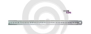 Top view realistic metal centimeters ruler, measuring tool isolated on white background. 40 sm, cm, meter instrument locksmiths or