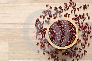 Top view of red beans in a bowl on wooder background, Healthy eating concept