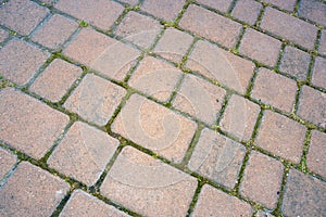 Top view of red brick pavers walkway