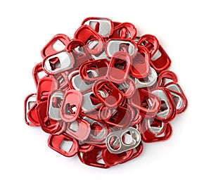 Top view of red can pull tabs