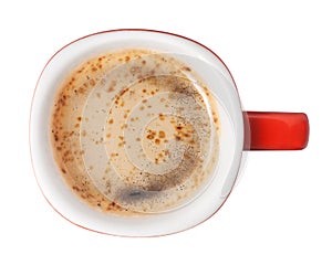 top view of red coffee cup isolated