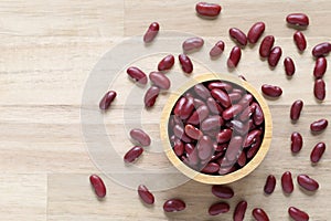 Top view of red kidney beans in a bowl on wooder background, Healthy eating concept