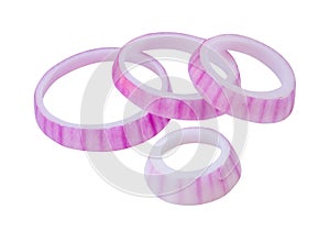 Top view of red or magenta onion slices in ring shape and stack isolated on white background with clipping path
