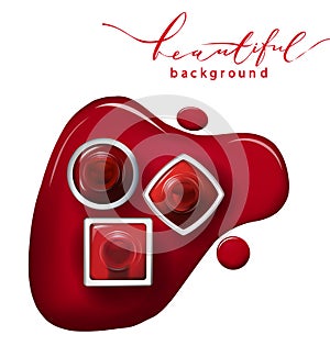 Top view of red nail polish on white background Cosmetics and fashion background Vector.