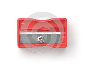 Top view of red plastic pencil sharpener