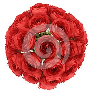 Top view of red roses in vase isolated on white