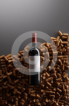 Top view of red wine bottle