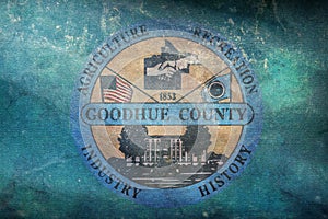 Top view of retro county of Goodhue, Minnesota flag with grunge texture, USA, no flagpole. Plane design, layout. Flag background