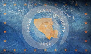 Top view of retro county of Santa Clara, California flag with grunge texture, USA, no flagpole. Plane design, layout. Flag