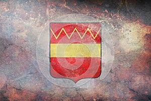Top view of retro flag Brugelette, Belgium with grunge texture. Belgian patriot and travel concept. no flagpole. Plane design,