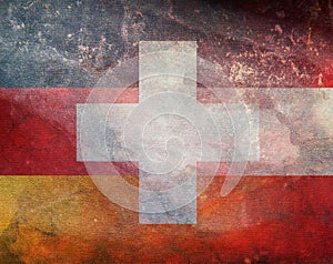 Top view of retro flag Bundesrepublik schweizreich Austria with grunge texture. Austrian patriot and travel concept. no flagpole.