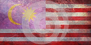 Top view of retro flag of Gay Pride, Malaya with grunge texture, no flagpole. Plane design, layout. Flag background. Freedom and