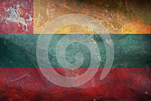 Top view of retro flag Government Ensign 1922 1940 Lithuania with grunge texture. Lithuanian patriot and travel concept. no
