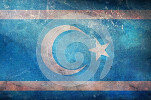 Top view of retro flag Iraqi Turkmen Front Turkey with grunge texture. Turkish patriot and travel concept. no flagpole. Plane