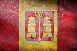 Top view of retro flag Kalmthout, Belgium with grunge texture. Belgian patriot and travel concept. no flagpole. Plane design,