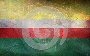 Top view of retro flag Lubusz Voivodeship, wojewodztwo lubuskie, Poland with grunge texture. Polish patriot and travel concept. no