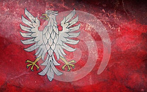 Top view of retro flag Mazovia Voivodeship, wojewodztwo mazowieckie, Poland with grunge texture. Polish patriot and travel concept