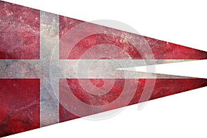 Top view of retro flag Naval Rank Senior Officer Afloat, Denmark with grunge texture. Danish patriot and travel concept. no