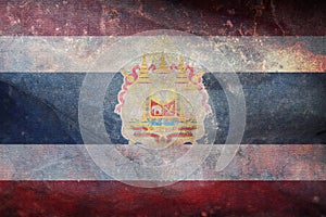 Top view of retro flag Phithaksantirat the Royal Thai Police Thailand with grunge texture. Thai patriot and travel concept. no