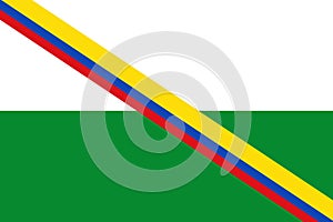 Top view of retro flag Rivera, Huila Colombia with grunge texture. Colombian patriot and travel concept. no flagpole. Plane design