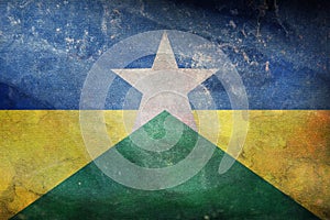 Top view of retro flag Rondonia, Brazil with grunge texture. Brazilian travel and patriot concept. no flagpole. Plane design,