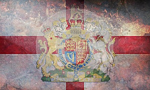 Top view of retro flag of Royal Arms of England . grunge flag of united kingdom of great Britain, England. no flagpole.