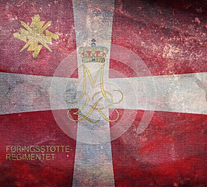 Top view of retro flag Signal Regiment , Denmark with grunge texture. Danish patriot and travel concept. no flagpole. Plane design