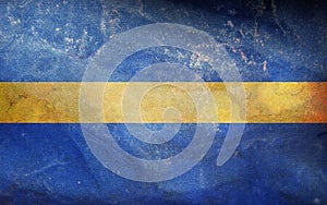 Top view of retro flag Silesia Voivodeship, wojewodztwo slaskie, Poland with grunge texture. Polish patriot and travel concept. no