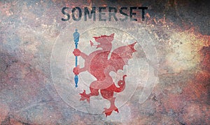 Top view of retro flag of Somerset Unofficial county with grunge texture, no flagpole. Plane design, layout. Flag background