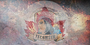 Top view of retro flag Tecumseh, Ontario Canada with grunge texture. Canadian patriot and travel concept. no flagpole. Plane