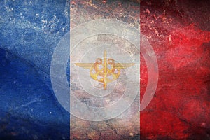 Top view of retroflag Marque mindef, Minister of the French Armed Forces, France with grunge texture. French patriot and travel photo