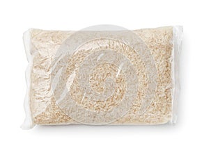 Top view of rice packed in plastic bag