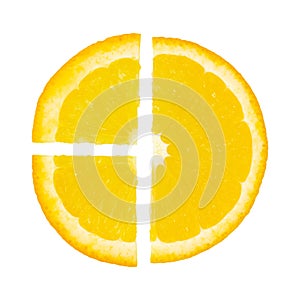Top view of ripe slice orange citrus fruit isolated on white