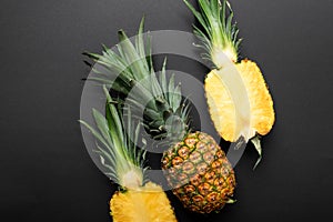Top view of ripe yellow pineapples