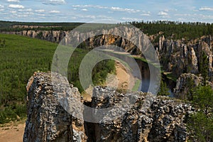 Top view of the river from a rocky shore.