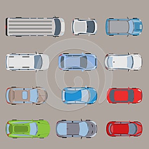 Top view road transport van bus vehicle car flat vector