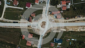 Top view of a road under construction in Brcko district surrounded by villages