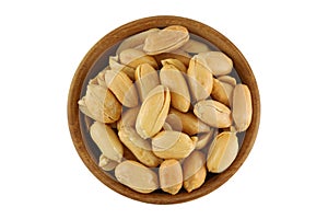 Top view of roasted salted peanut, groundnut with salt in wooden photo